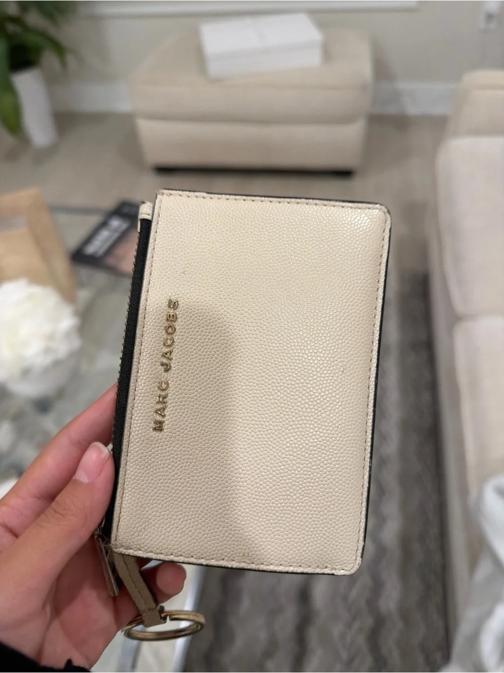 Marc Jacobs Cream Card Holder Key Ring Wallet